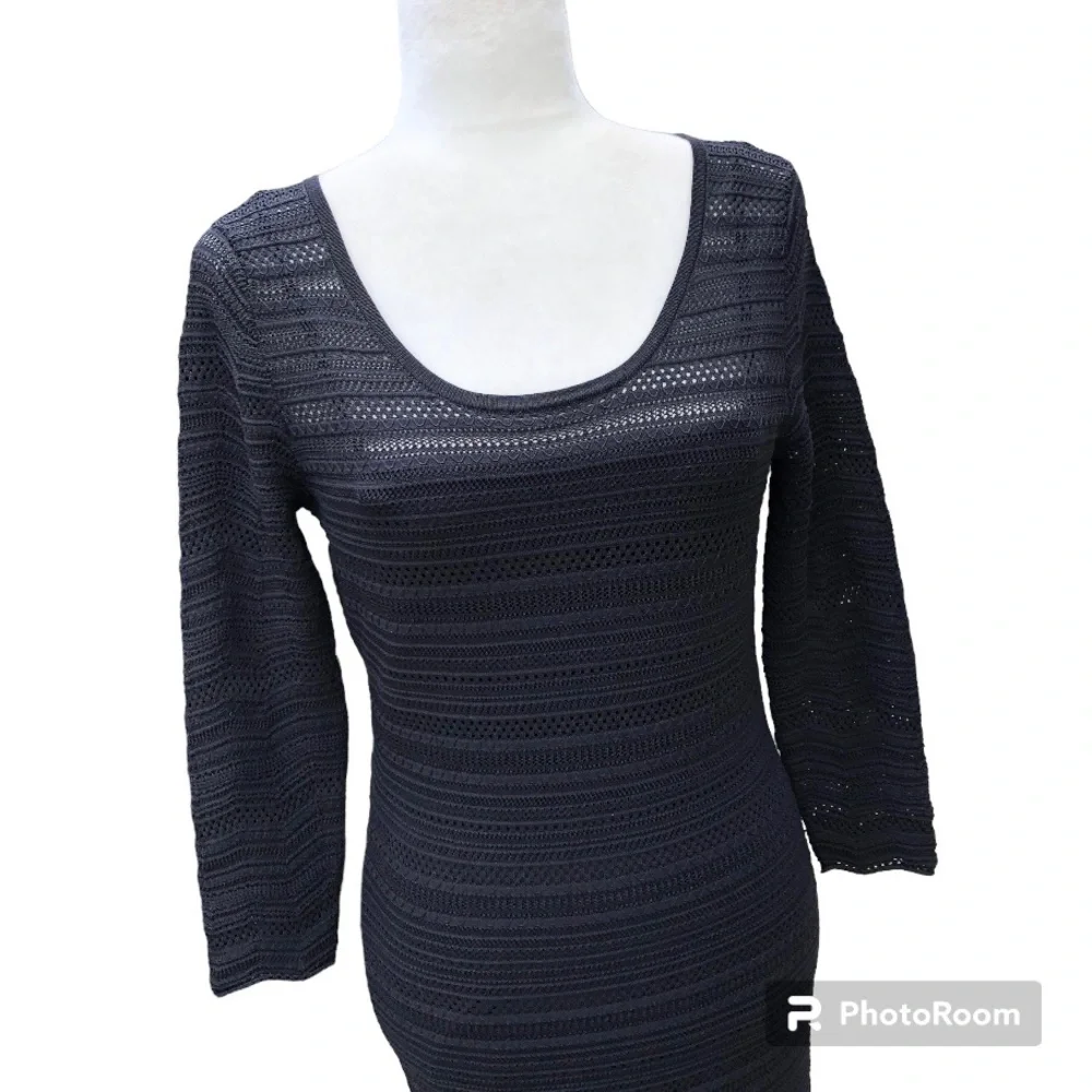 Lauren Ralph Lauren Midi Dress Black Knit Eyelet Stretch